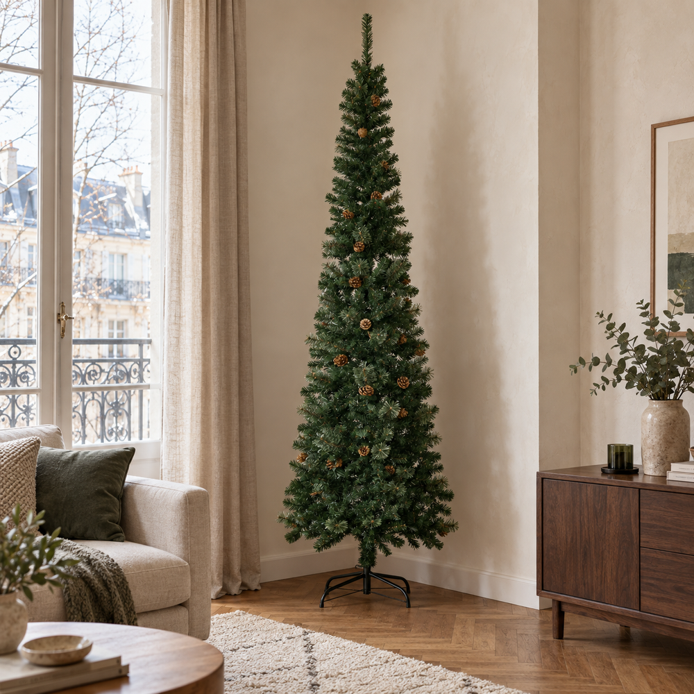 SERRE-CHEVALIER Slim — Sapin de Noël artificiel crayon 225 cm pour petits espaces