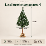 COURCHEVEL Diamant — Sapin de Noël artificiel 180 cm sur tronc, aspect pin enneigé
