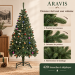 ARAVIS 150 — Sapin de Noël artificiel 150 cm, 420 branches, décorations incluses