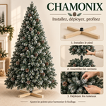 CHAMONIX Enneigé — Sapin de Noël artificiel 150 cm avec pommes de pin