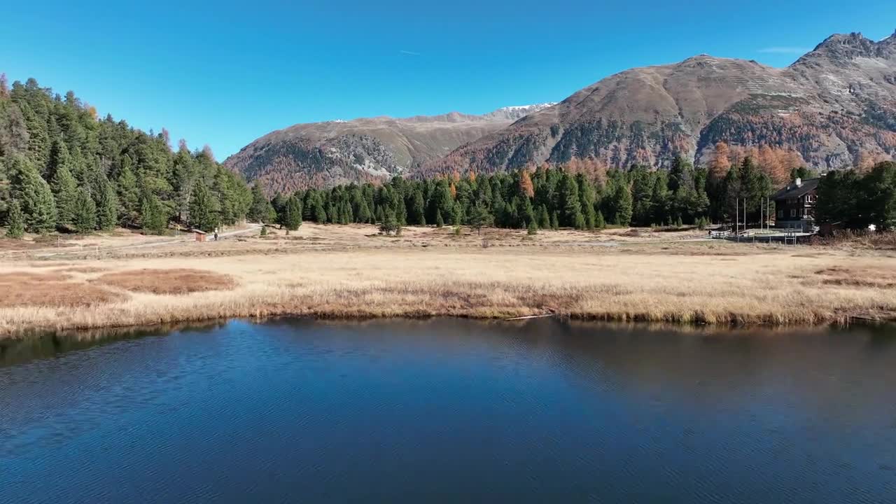 Montagnes et forêt se reflétant dans le lac de Saint-Moritz, en Suisse